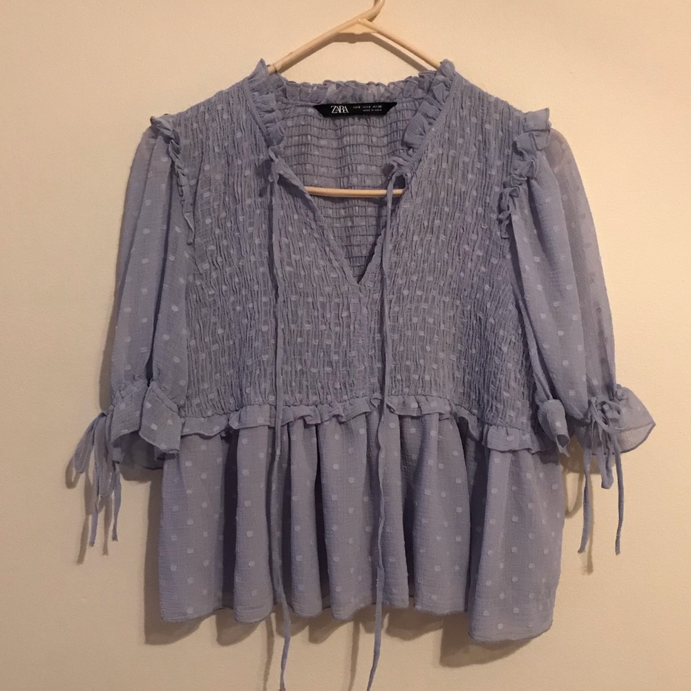 Zara blue dotted sheer top
